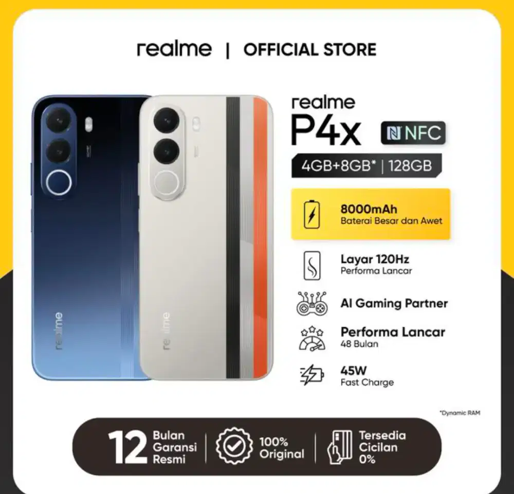 Real Me P4x 128/4gb+8gb Baterai 8000mAh Charger 45w Garansi Resmi