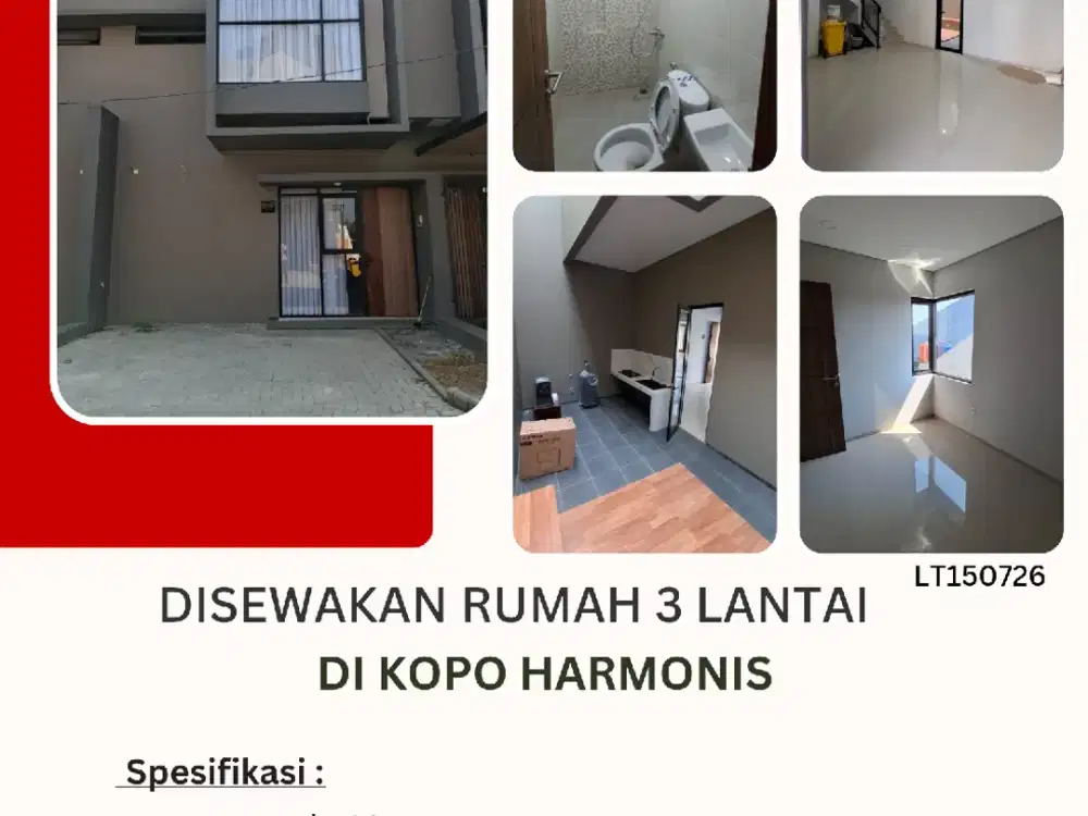 disewakan rumah baru 3 lantai siap huni di Kopo Harmonis