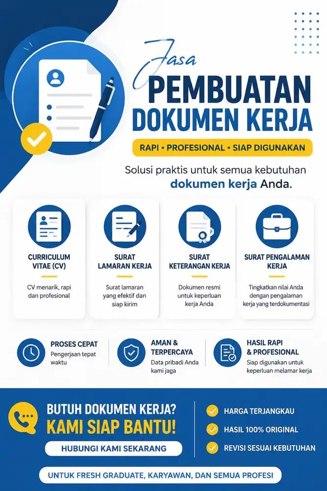 Jasa Pembuatan Dokumen Kerja CV, Surat Lamarana, Surat Keterangan Kerj