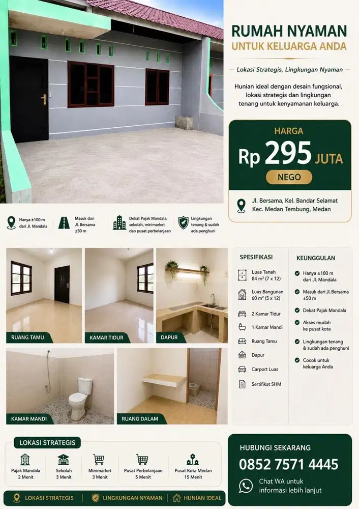 Rumah SHM Medan Tembung 295 juta NEGO