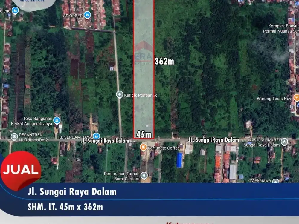 Tanah Luas Ideal Bangun Perumahan Akses Langsung Jalan Sungai Raya Dalam