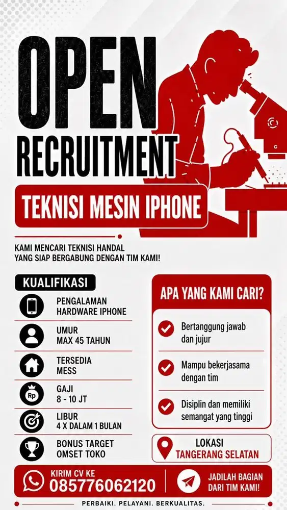 Dibutuhkan Teknisi Mesin Iphone Berpengalaman