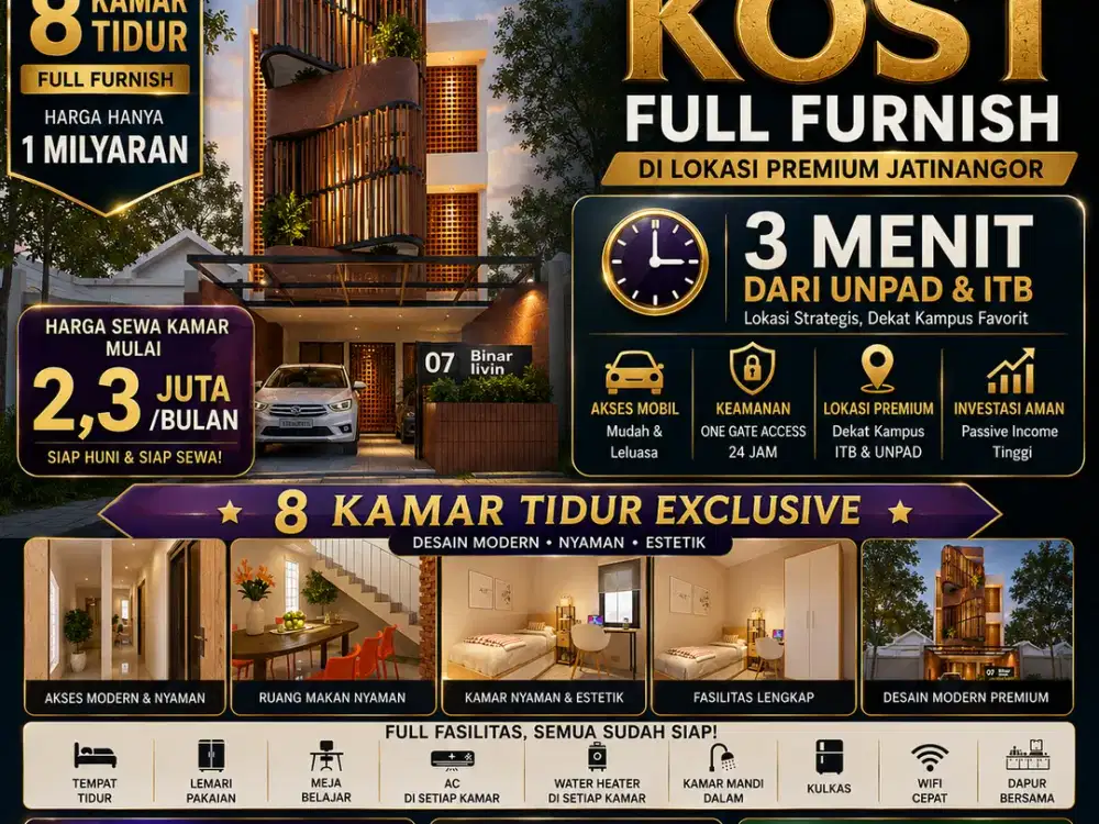 Kost Full Furnish Lokasi Strategis Jatinangor Hanya 1 Unit Terakhir, Bisa cash bertahap 6x