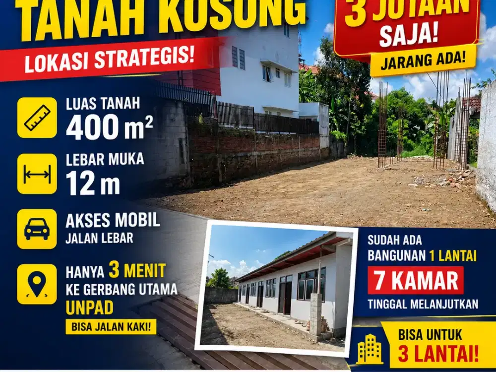 Dijual Tanah Strategis 420 m² Dekat Gerbang Unpad, Cocok Bangun Kost di Jatinangor