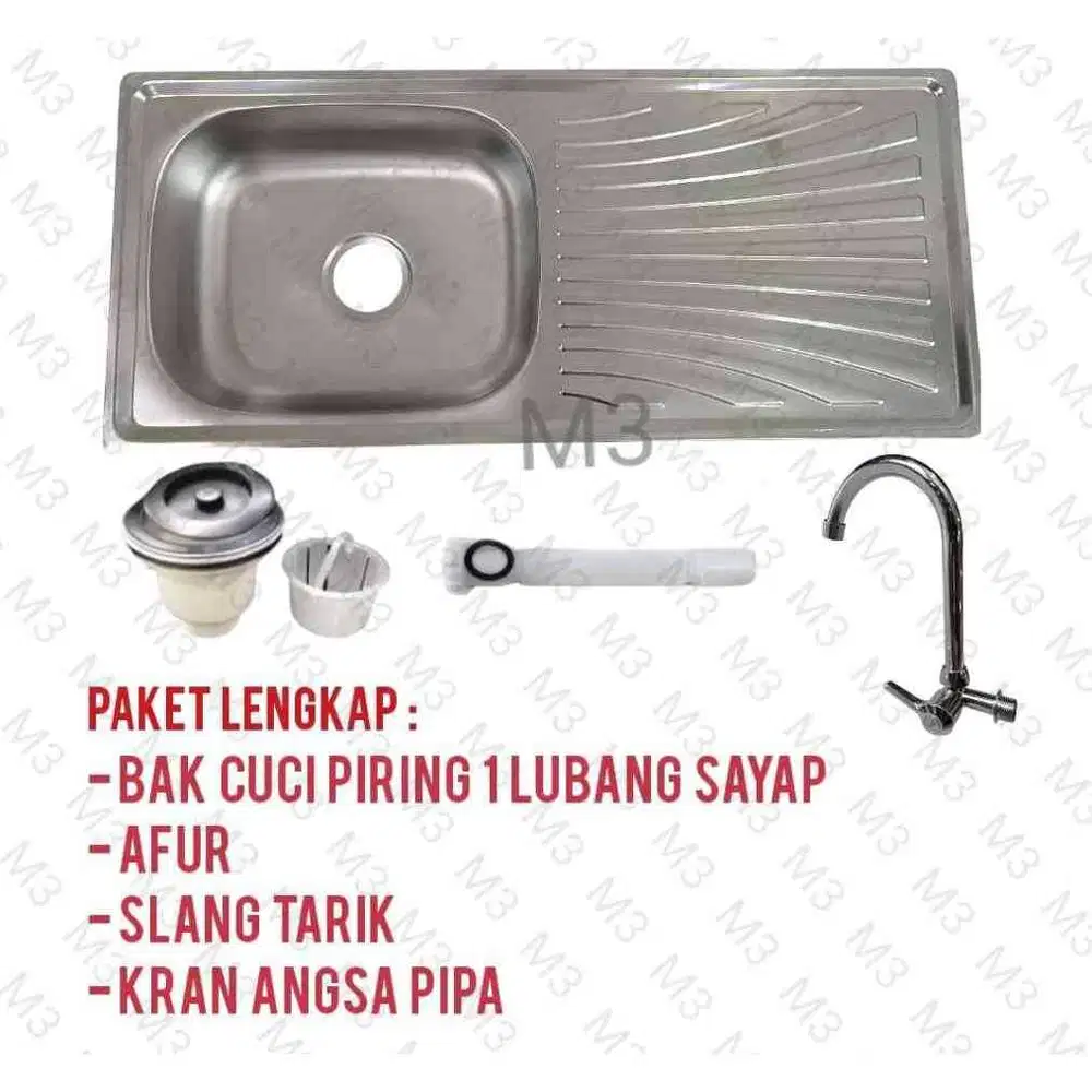 BAK CUCI PIRING STAINLESS STEEL 1 LUBANG ANTI KARAT 96 cm x  43 CM