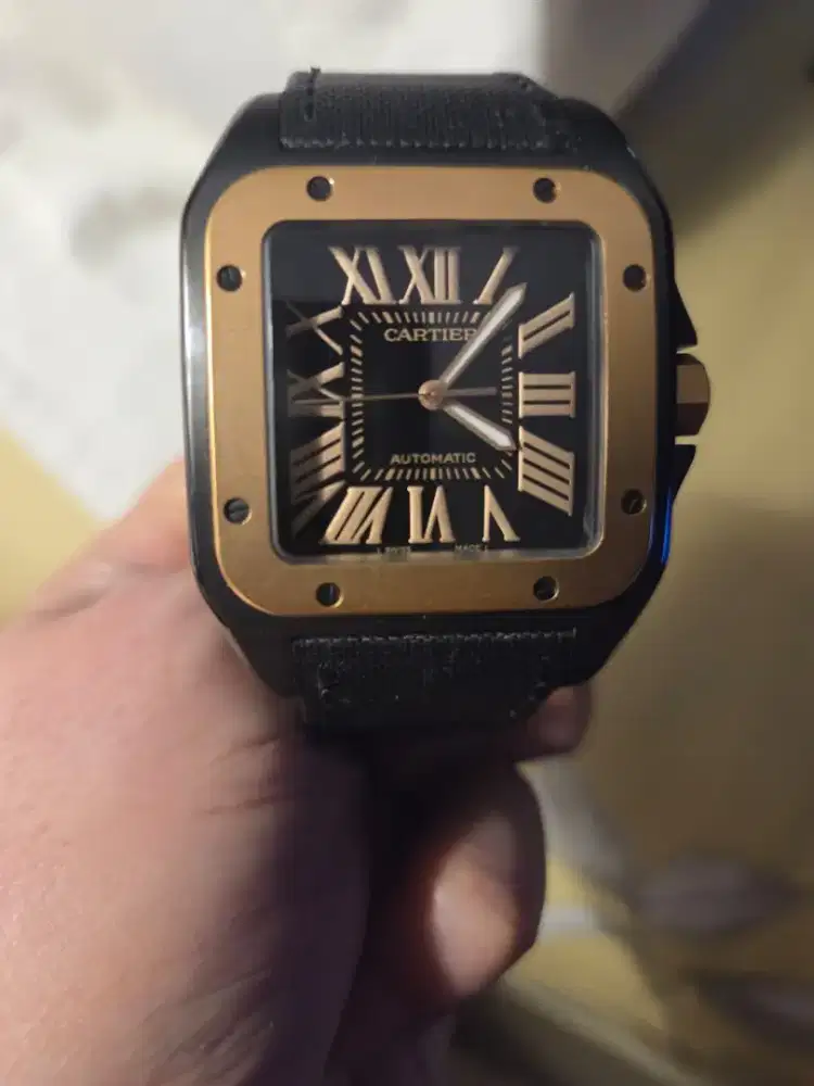 Cartier Santos 100 XL 41mm 18ct Rose Gold Black Strap