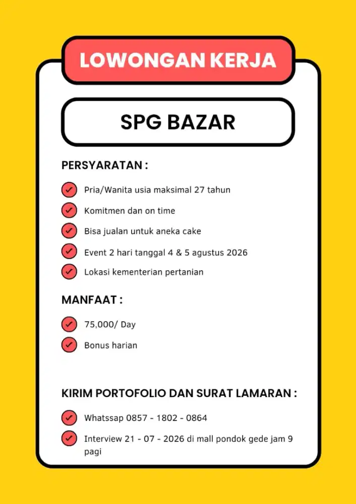 SPG bazar 4 & 5 Agustus 2026