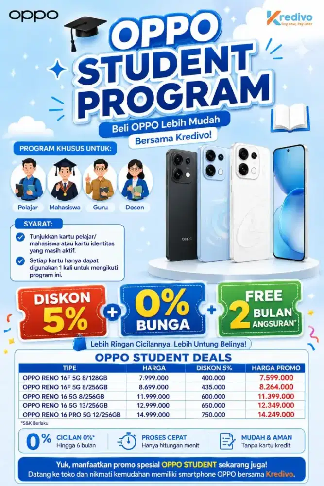 Promo Oppo Reno 16 series khusus pelajar, mahasiswa, tenaga pengajar