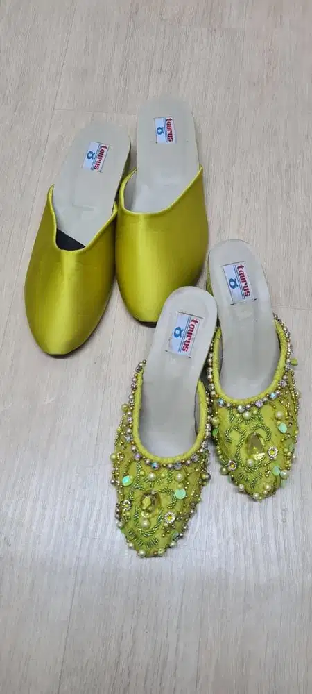 Selpo pengantin sepasang, selop kebaya sepasang warna lemon, selop