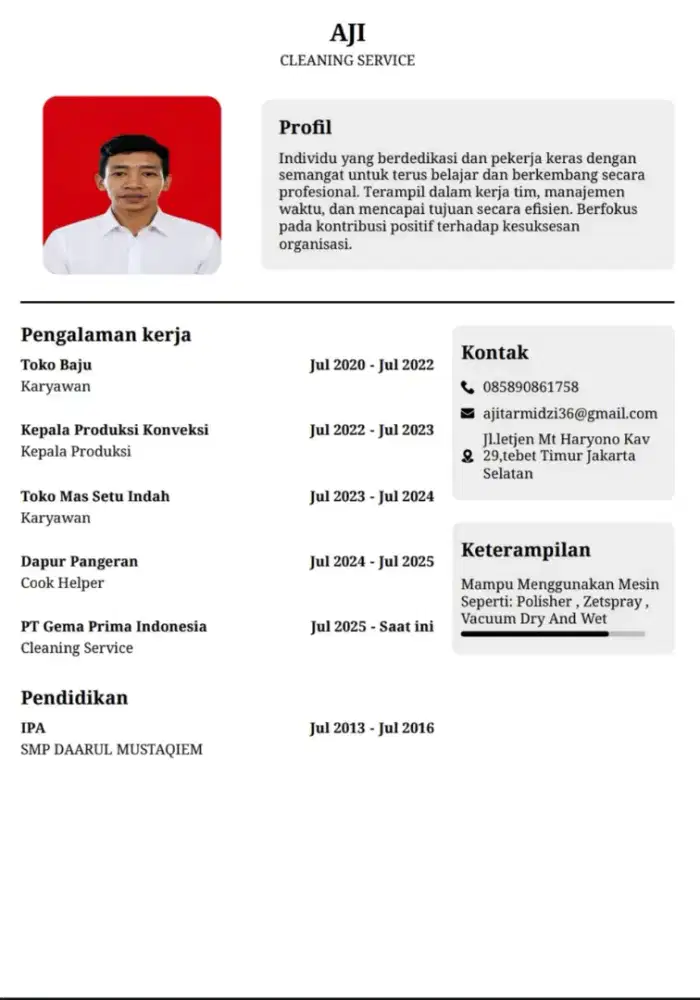 Cari lowongan cleaning service/OB