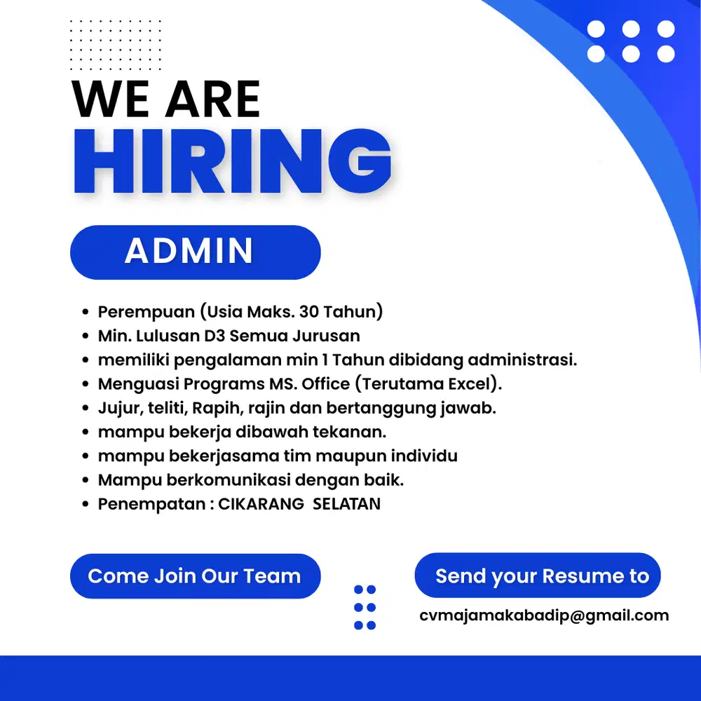 LOWONGAN KERJA STAFF ADMIN