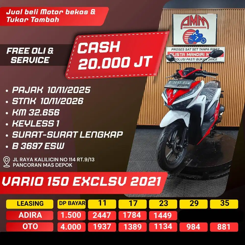 VARIO 150 EXCLUSIVE 2021 SPAYLATER KREDIVO CC 0% CASH / KREDIT ALISTA