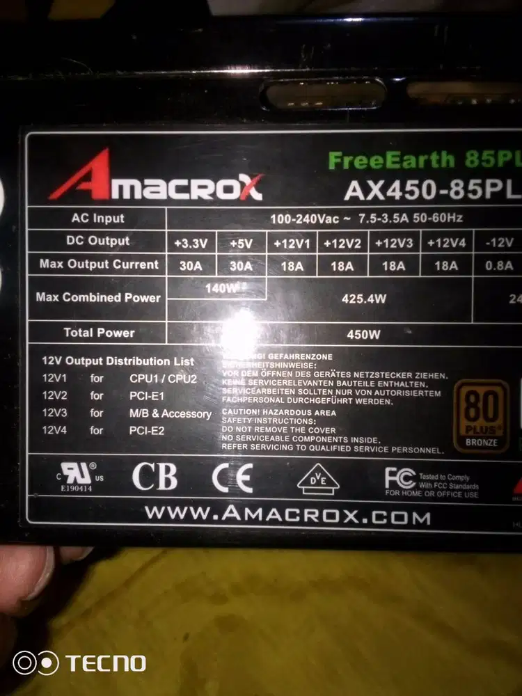 PSU amacrox ax 450 85plus.jual aja 170rb kondisi baik.