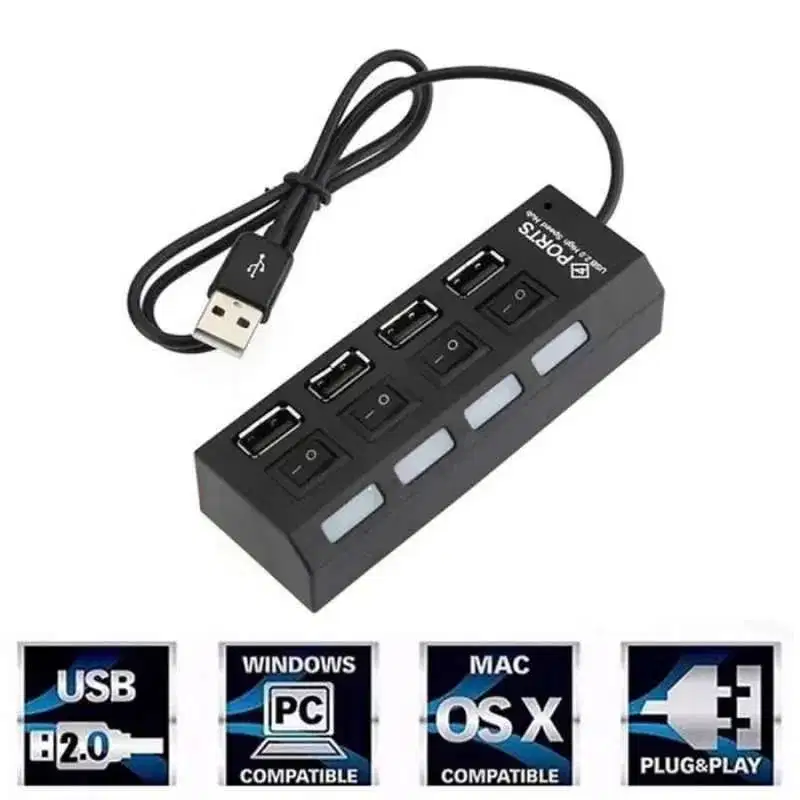 USB Hub 2.0 4 Port + Saklar & LED