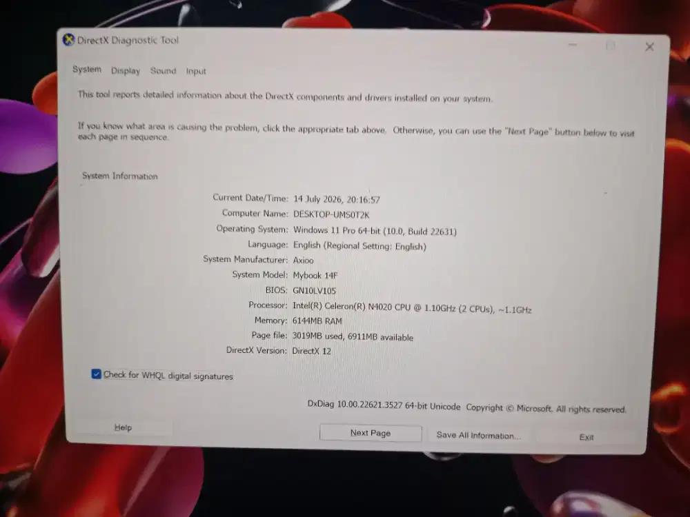 JUAL LAPTOP AXIOO MYBOOK 14F - SIAP PAKAI*