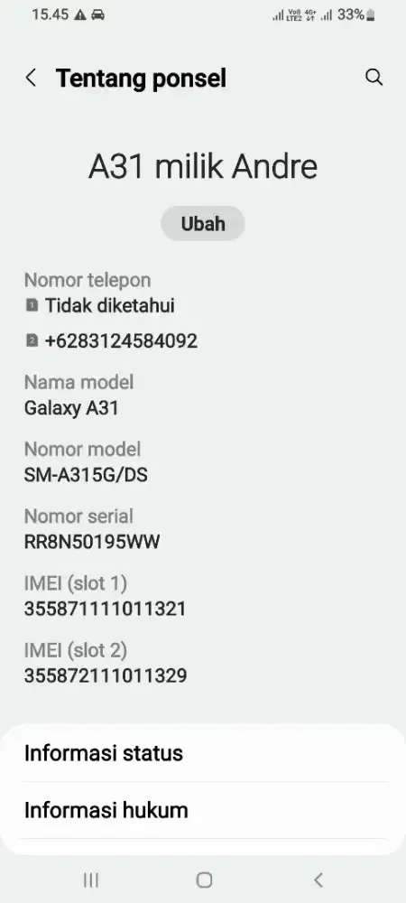 SAMSUNG A31 HITAM RAM 6)128