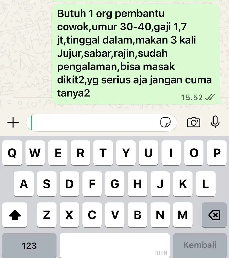 Butuh 1 org pembantu cowok,umur 30-40