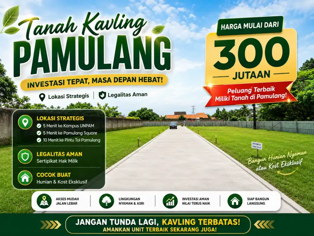 Tanah Kavling Strategis Pas Bangun Kost Dekat ke Kampus UNPAM, SHM