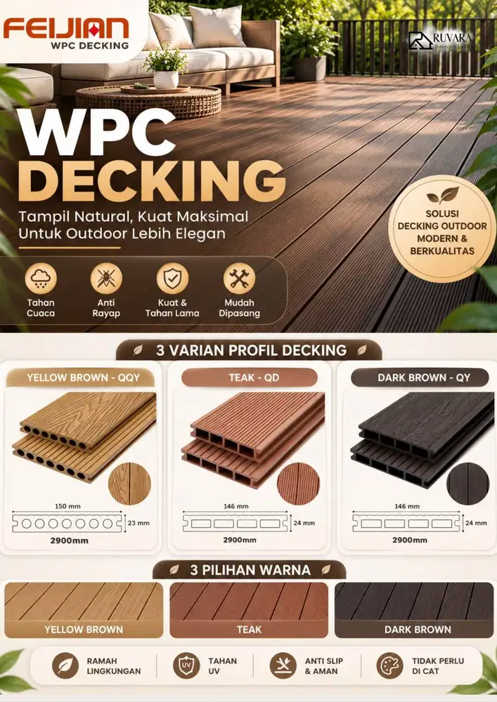 WPC Decking Feijian Outdoor 2.9M | Lantai Kayu WPC Anti Rayap