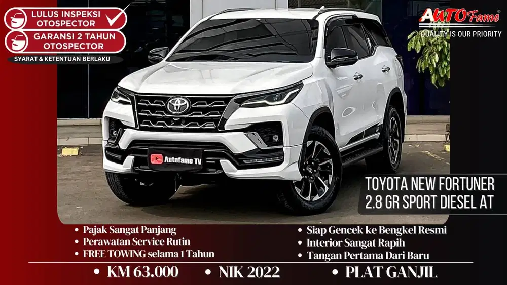 Toyota New Fortuner 2.8 GR Sport Diesel AT NIK 2022 FACELIFT White On