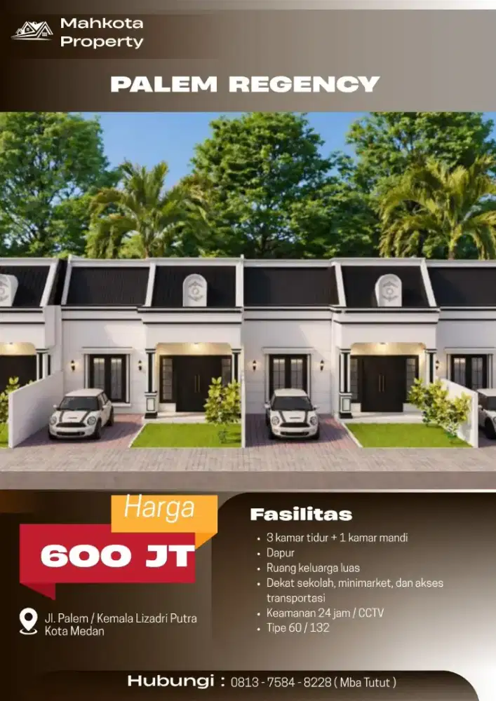 RUMAH UKURAN LEGAH 6X22 JALAN PALEM