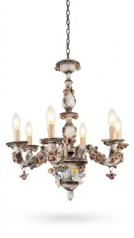 Lampu gantung cabang 6  capodimonte porcleain
