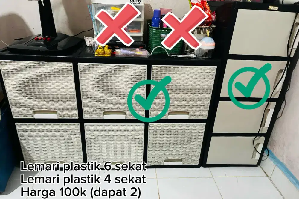 Lemari Plastik 6 sekat + 2 sekat (2 lemari)