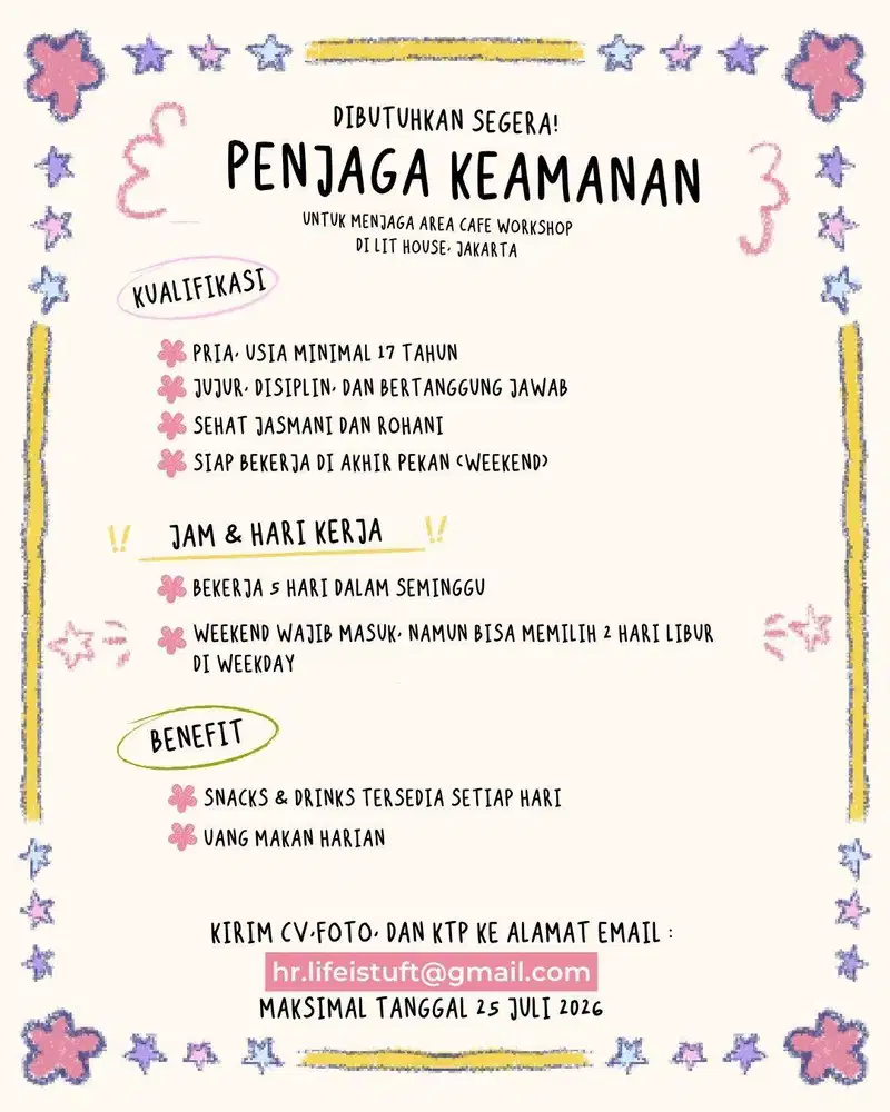 Dicari Segera Penjaga Keamanan Cafe Seni