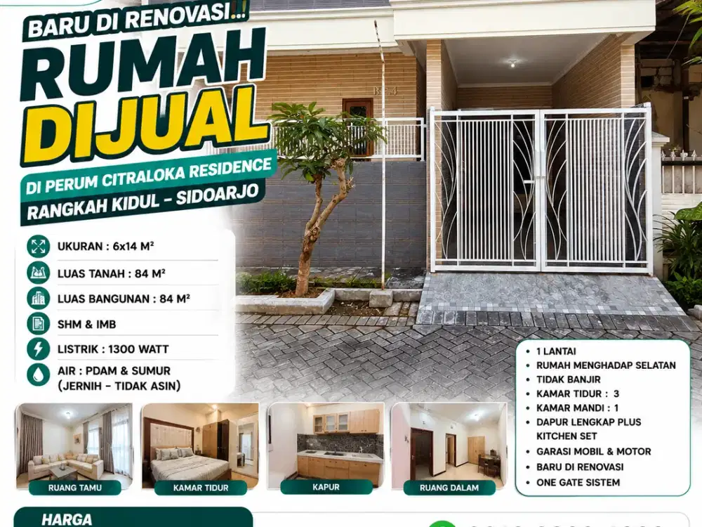 BARU DI RENOVASI!! RUMAH DIJUAL DI PERUM CITRALOKA RESIDENCE – RANGKAH KIDUL SIDOARJO