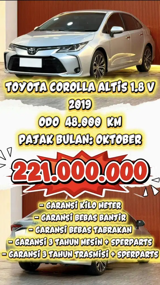 [ ODO 48.000 KM ] TOYOTA ALTIS V 1.8 AT 2019 BERGARANSI SIAP PAKAI