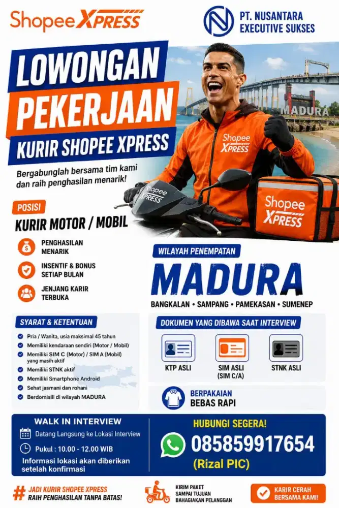 Lowongan kerja kurir shope express Area KOTA MADURA