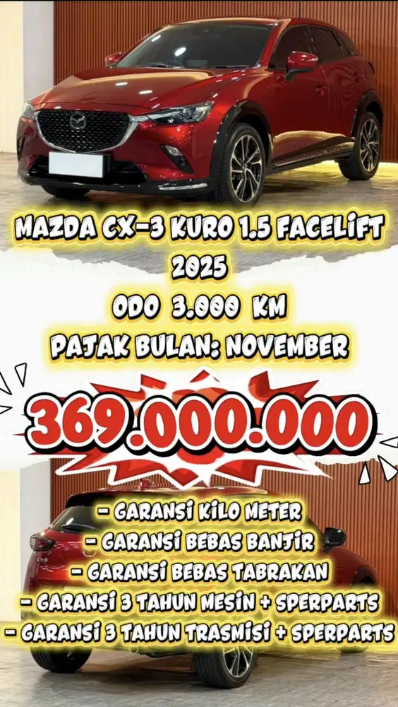 [ ODO 3.000 KM ] MAZDA CX-3 KURO 1.5 FACELIFT AT 2025 BERGARANSI