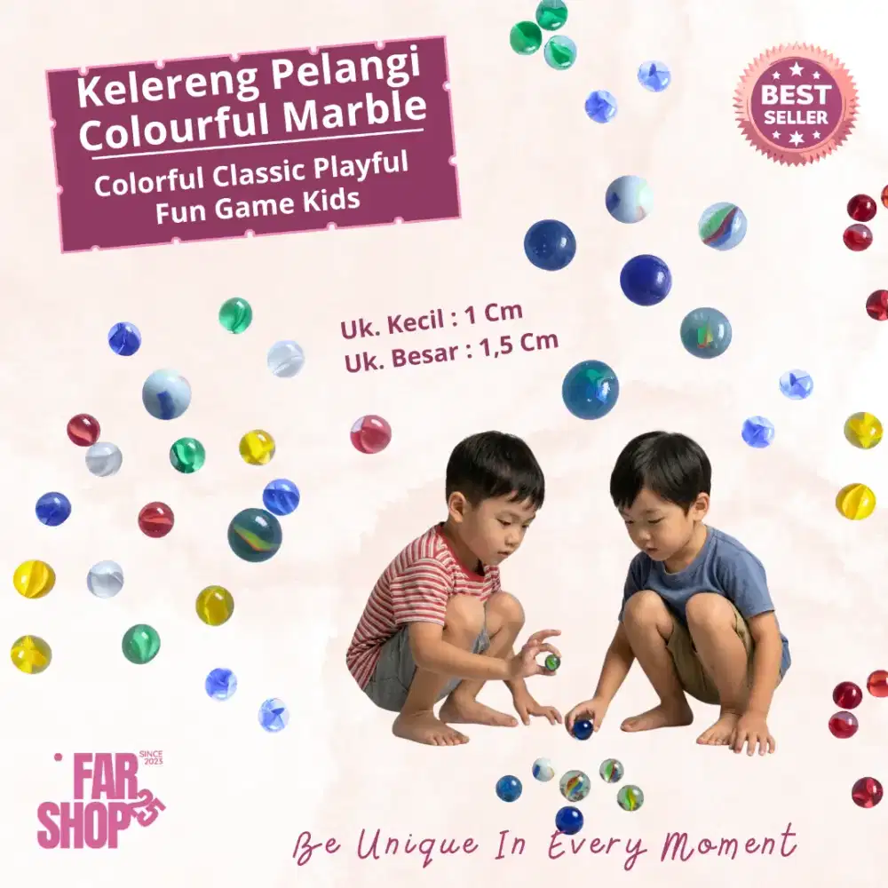 Kelereng Marbles Pelangi Colourful Ukuran Kecil Besar 1 cm & 1,5 cm