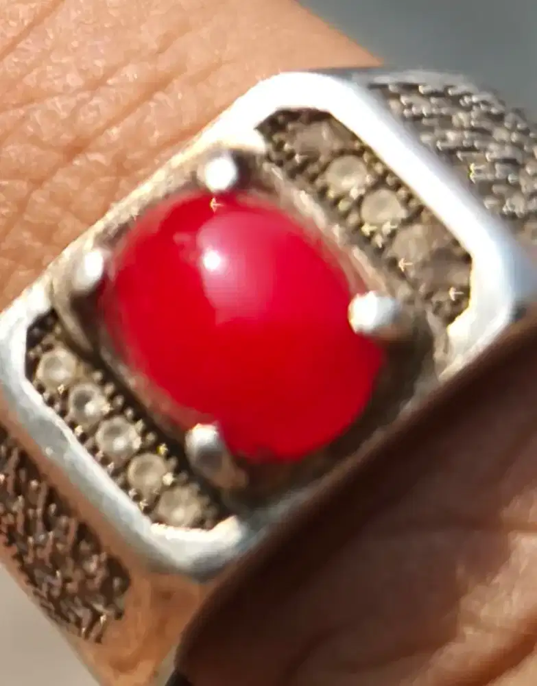 Batu akik red coral/ batu marjan,, Arab,,, barang perak ring 8