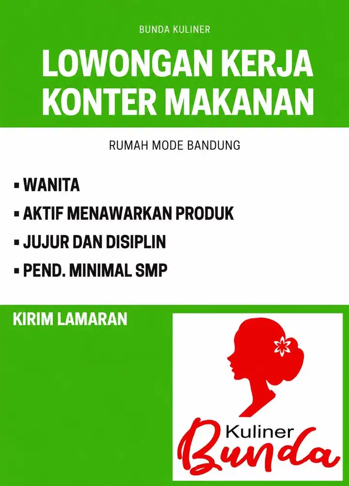 LOWONGAN KERJA KONTER MAKANAN RUMAH MODE BANDUNG