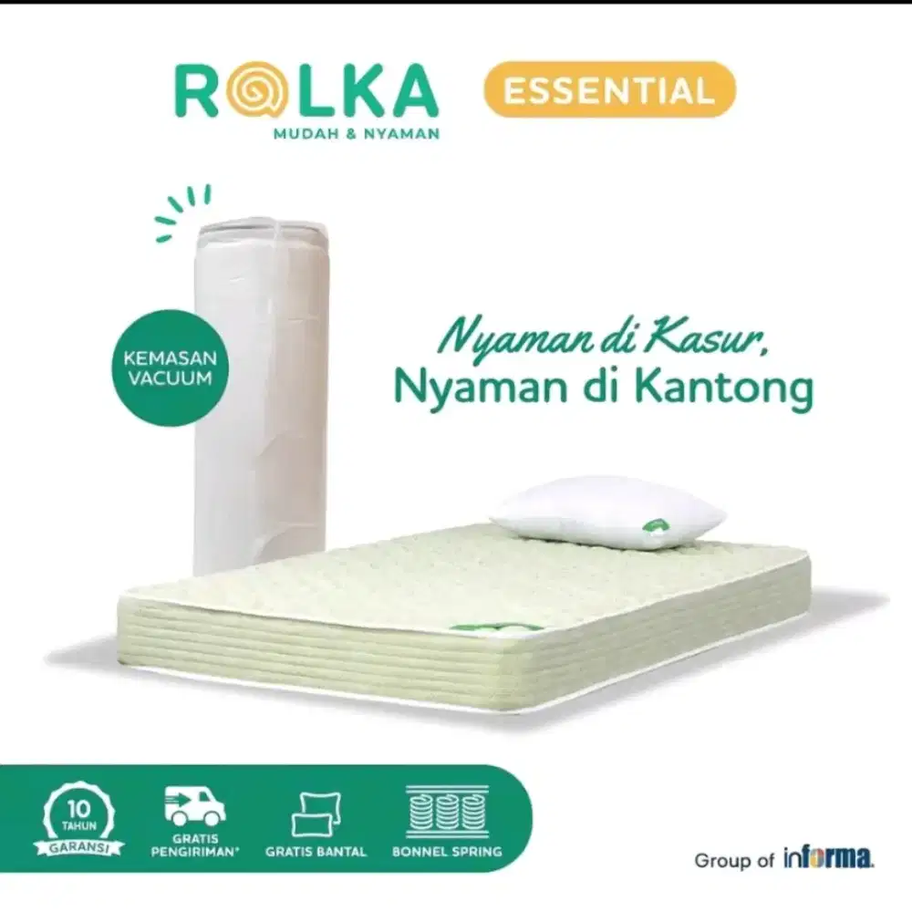 Kasur / Springbed Merk Rolka Essential (Gratis 4 Bantal & 1 Guling)