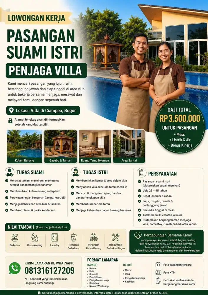 PASANGAN SUAMI ISTRI PENJAGA VILLA