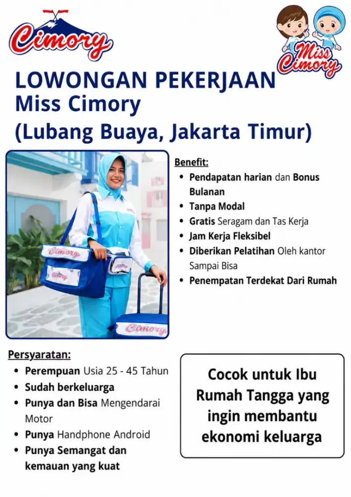 LOWONGAN PEKERJAAN MISS CIMORY CENTER LUBANG BUAYA JAKARTA TIMUR