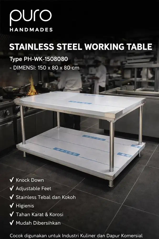 Puro Handmade PH-WK-150-I Stainless Steel Working Table - Meja Kerja