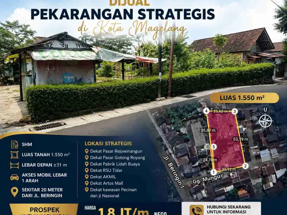 TANAH PEKARANGAN 1550M SUPER MURAH DIBAWAH NJOP TENGAH KOTA MAGELANG