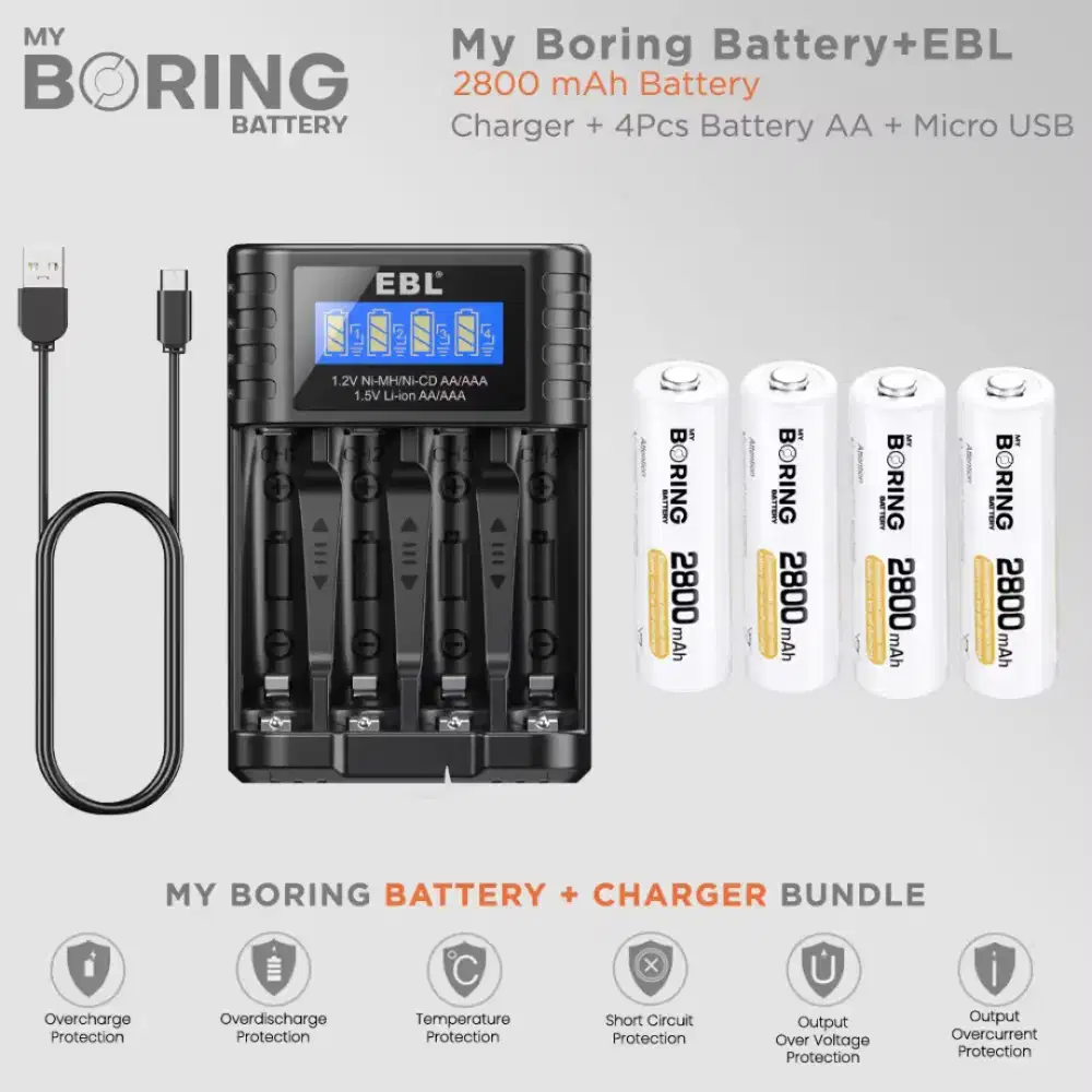 Baterai AA rechargeable 2800 mAh 1.2v + Charger Merek My Boring