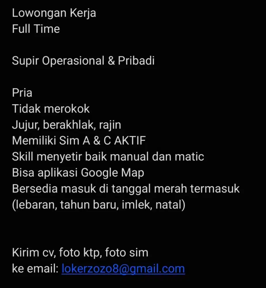 DRIVER OPERASIONAL & PRIBADI ZOZO DESSERT