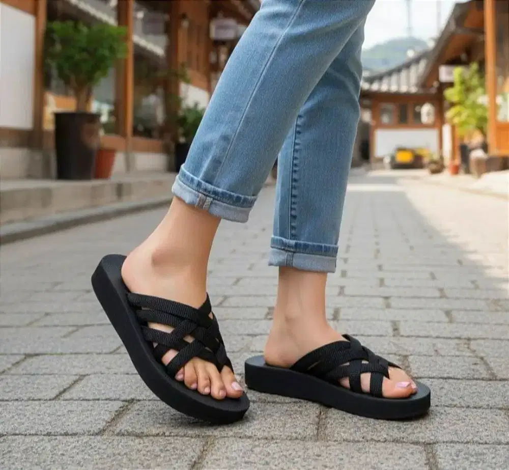 Sandal Wanita Korea Busa Black Prelov Good Con