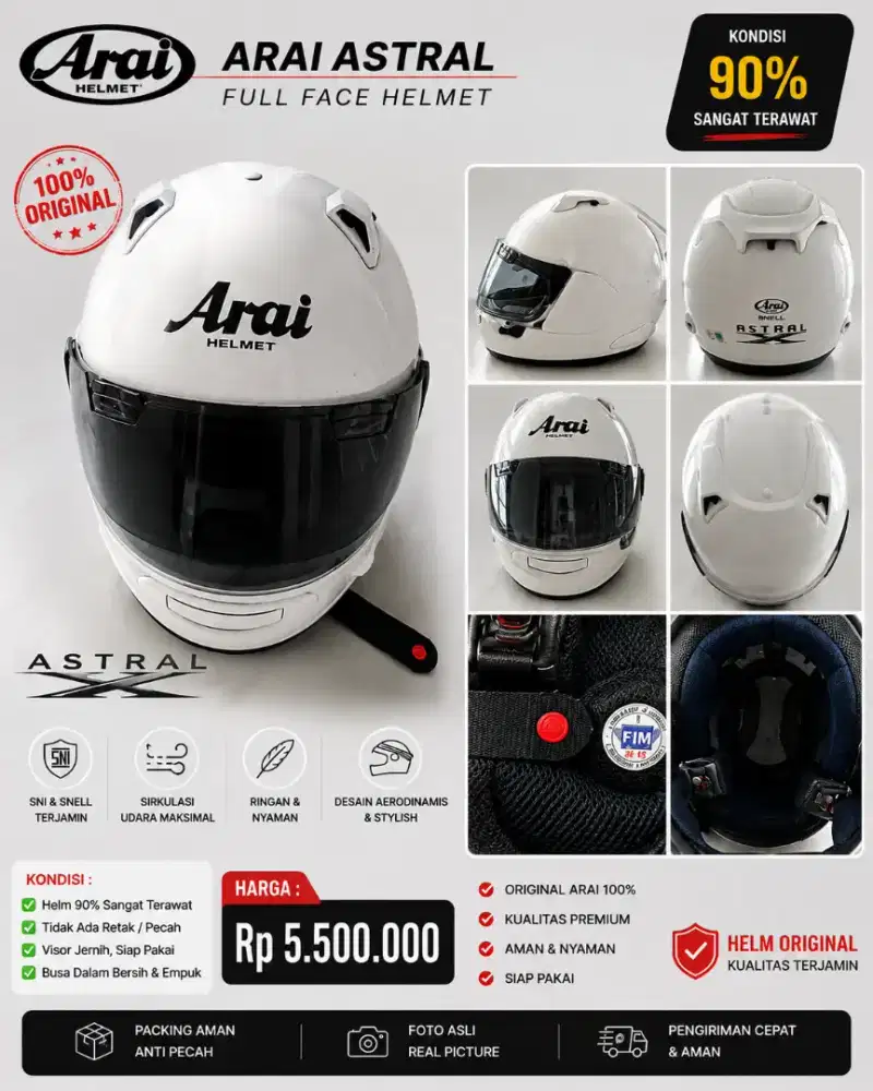 Arai Astral Full Face Original Japan -Putih - Kondisi 90% - Siap Pakai