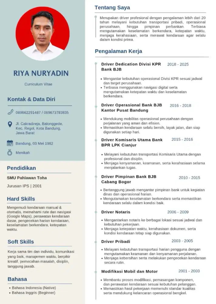 Cari pekerjaan driver pribadi,kantor,operasional
