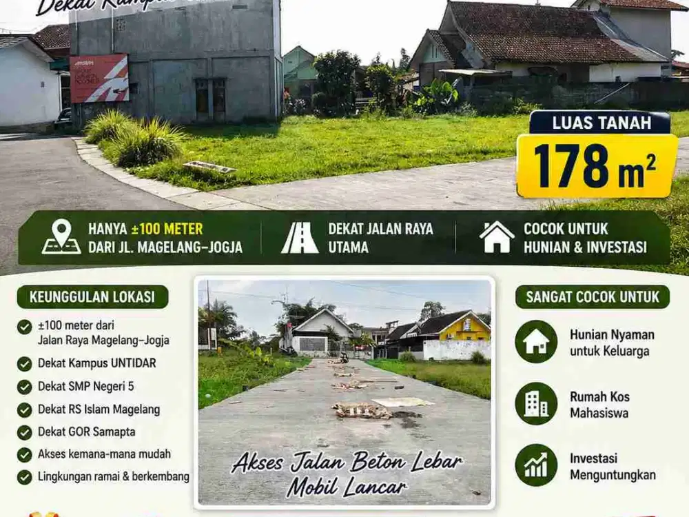 TANAH 178M SUPER MURAH STRATEGIS DI SANDEN MAGELANG UTARA DEKAT KAMPUS UNTIDAR