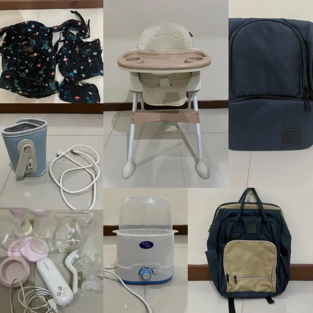 Preloved baby chair, gendongan m-shape, pompa asi, dll...