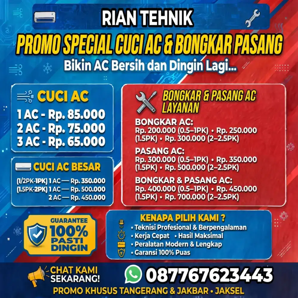 Cuci AC service AC bongkar pasang AC maintenance AC tambah freon ac