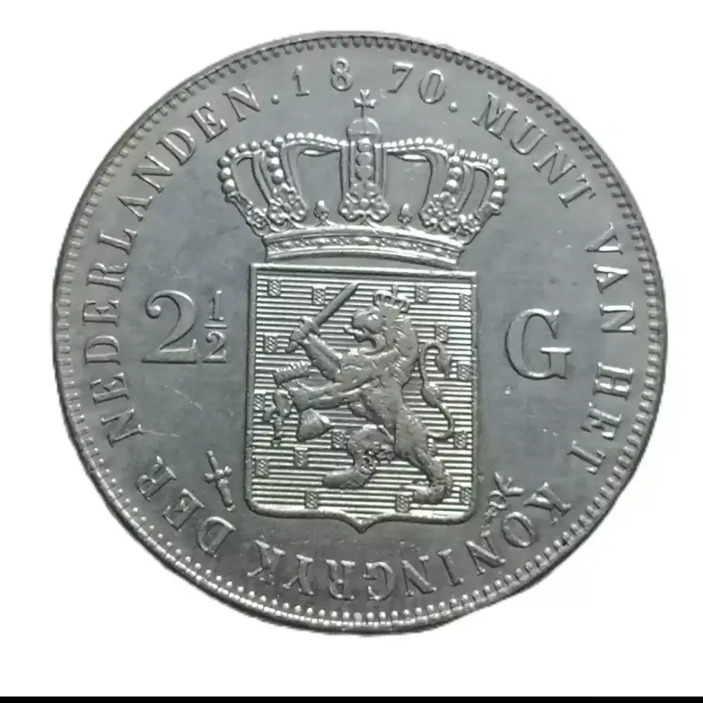 Koin Langka 1870 WILLEM 2.5 GULDEN BELANDA DETAIL BAGUS