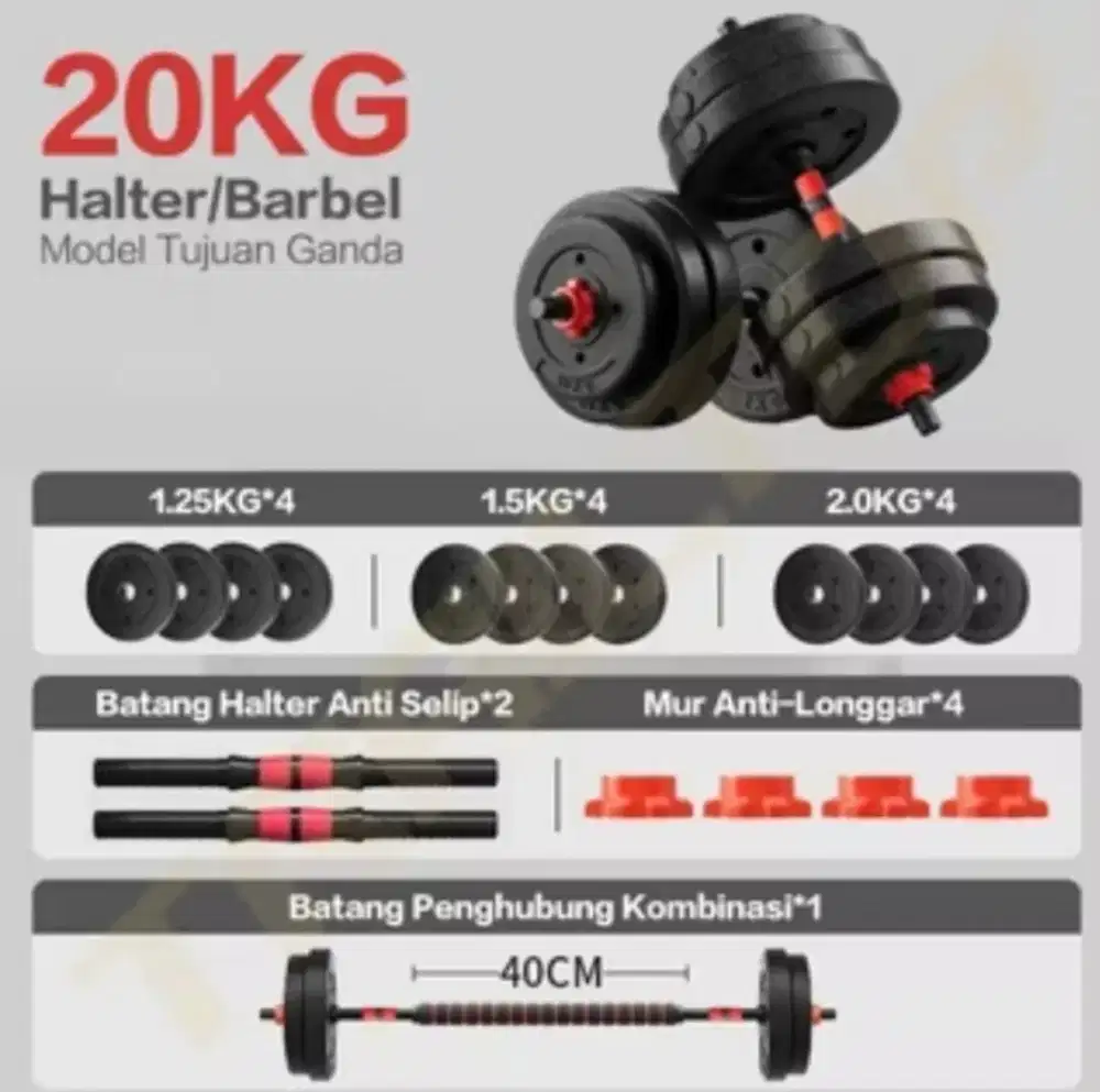 Dumbell set 20kg barbel besi, pasti awet 15thn, harga pasti termurah.